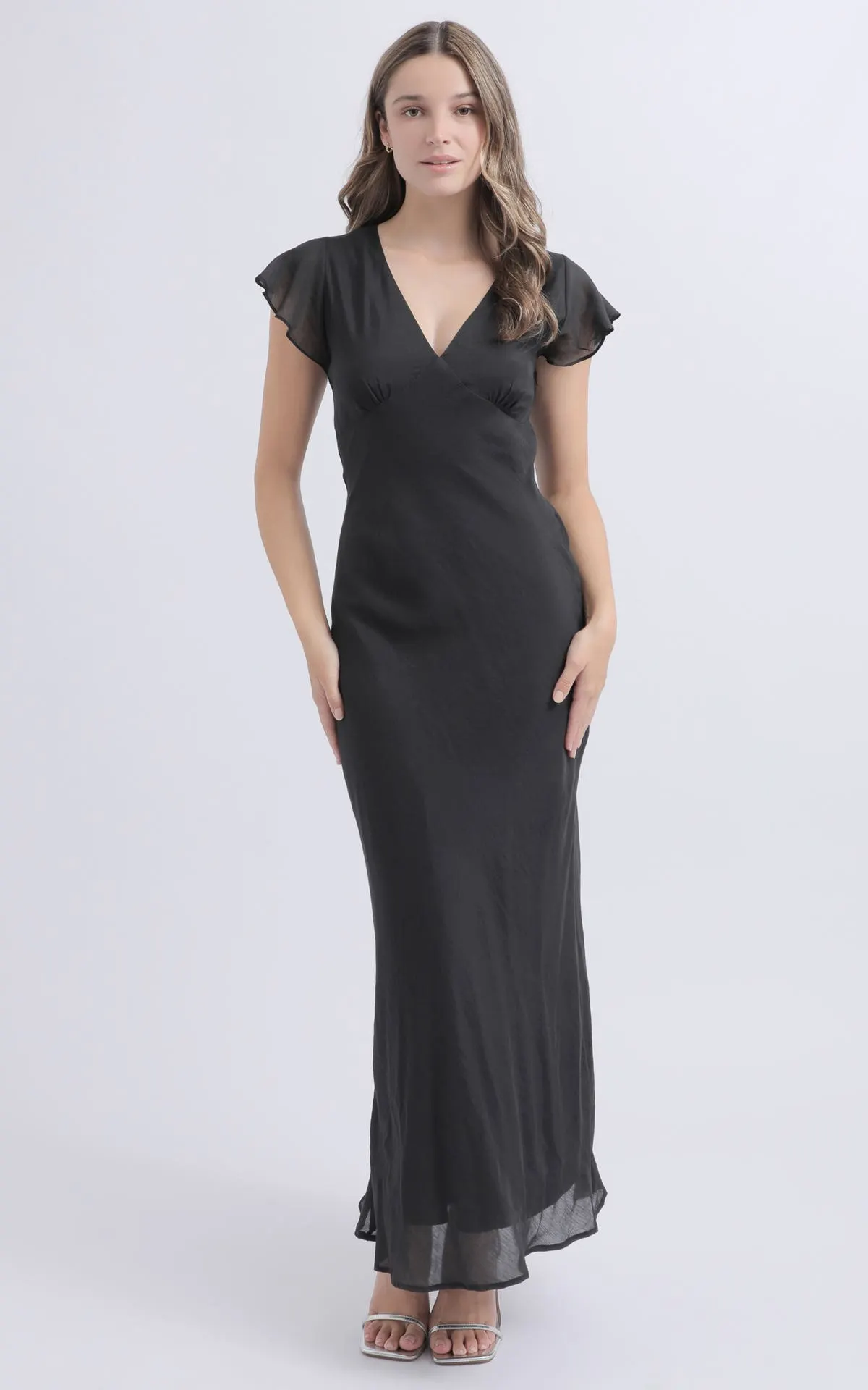 Voile Bias Flutter Sleeve Gown