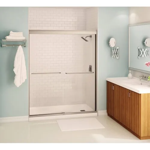 Tonik SC 55 to 59 in. W x 71 in. H Semi-Frameless ByPass Sliding Shower Door in Brushed Nickel with Clear Tempered Glass, Soft Close