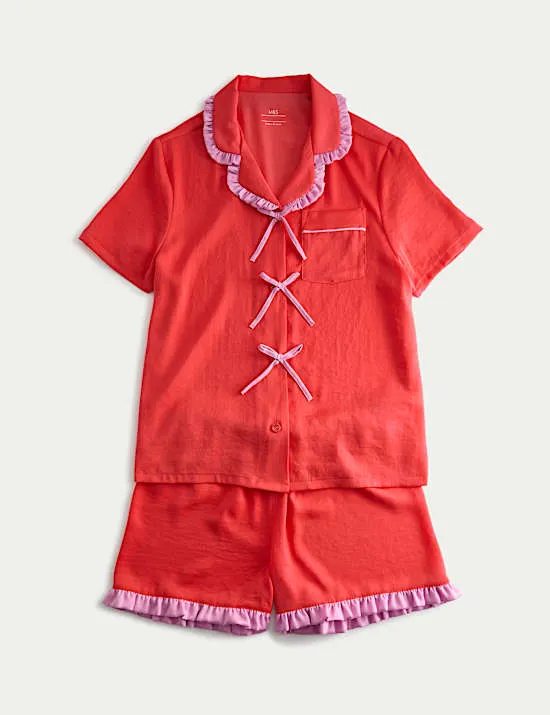 Satin Bow Detail Pyjamas (3-16 Years)