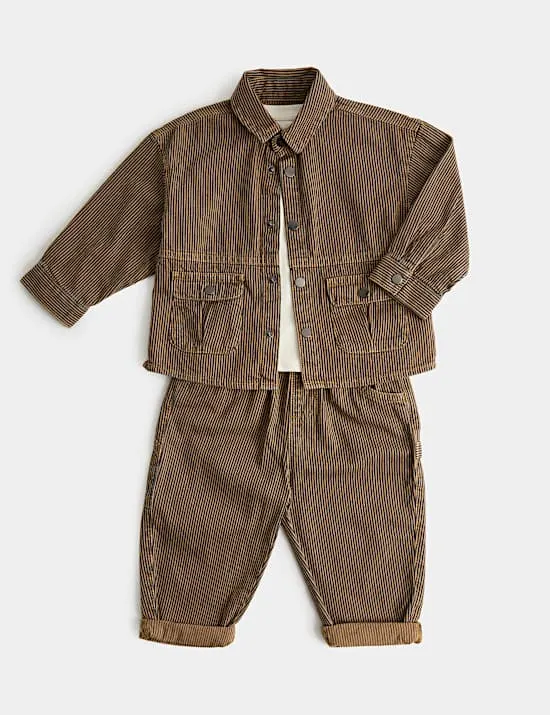 3-teiliges Outfit mit hohem Baumwollanteil mit Streifenmuster (0–5 Jahre)