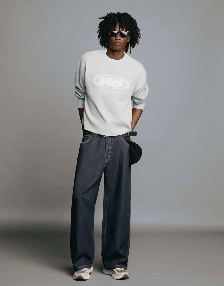 Bershka Printed round neck jumper in grey