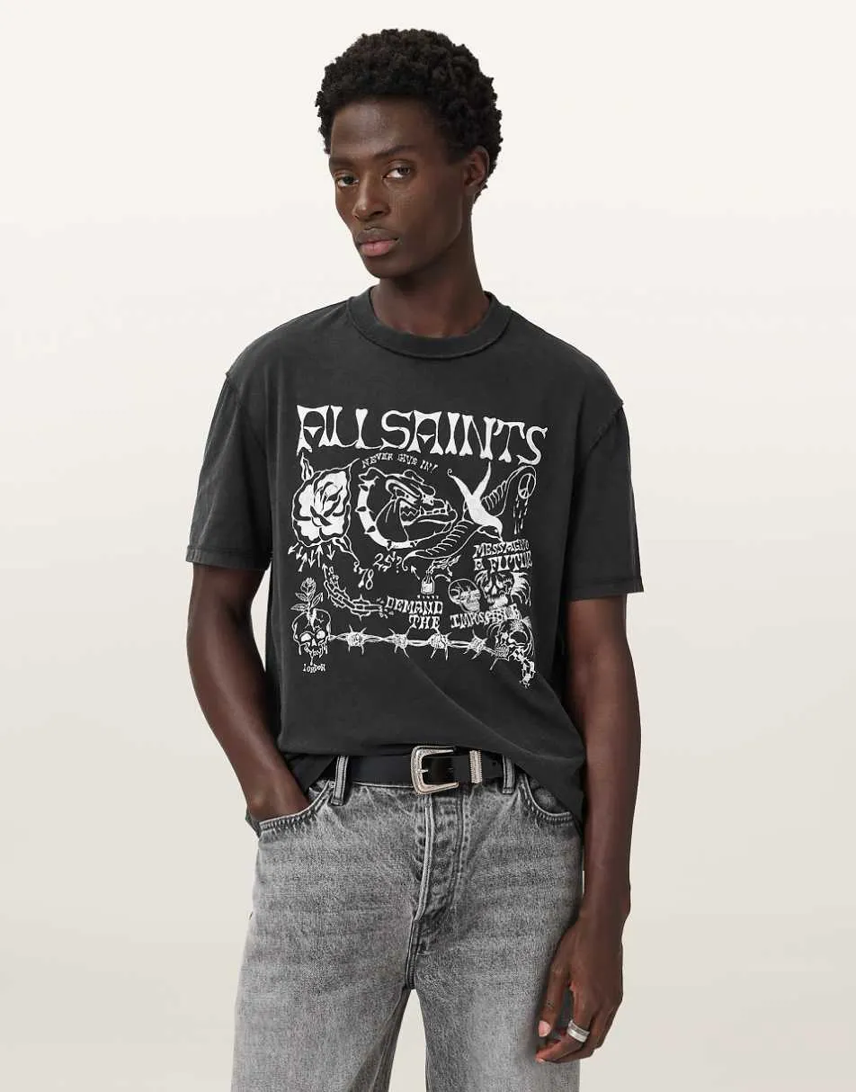 AllSaints Chingford short sleeve graphic t-shirt in washed black