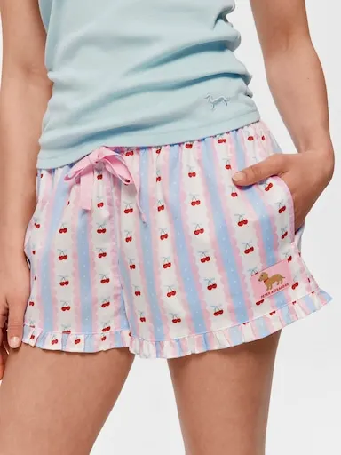 Cherry Stripe 100% Soft Cotton Frill Mid Short
