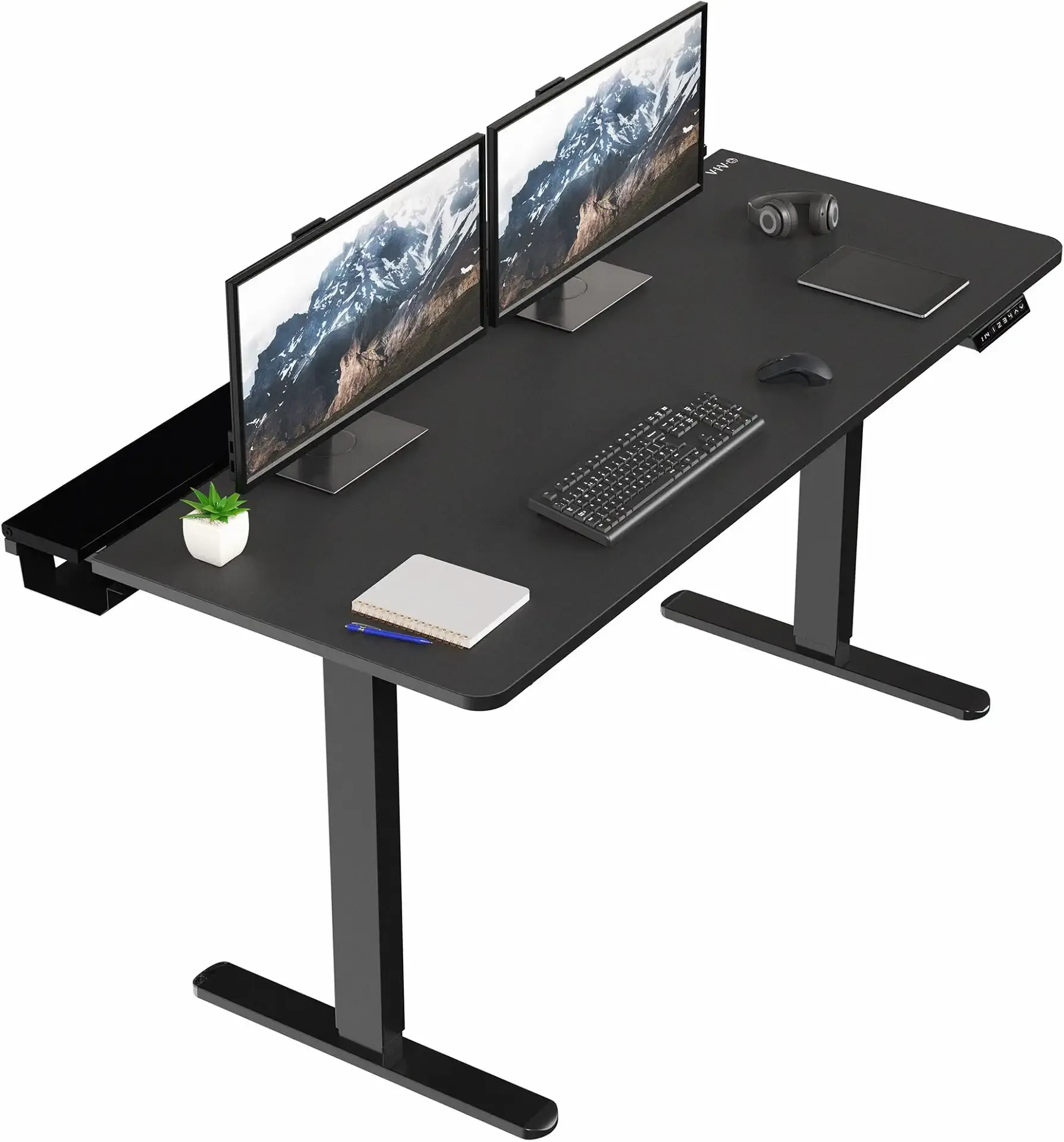 VIVO Electric 60 x 30 in Standing Adjustable Gaming Desk with Hidden Cable Trays, Full-Size Mouse Pad, Holds 220 lbs, Black Top Black Frame, DESK-KIT-1B6-P3B