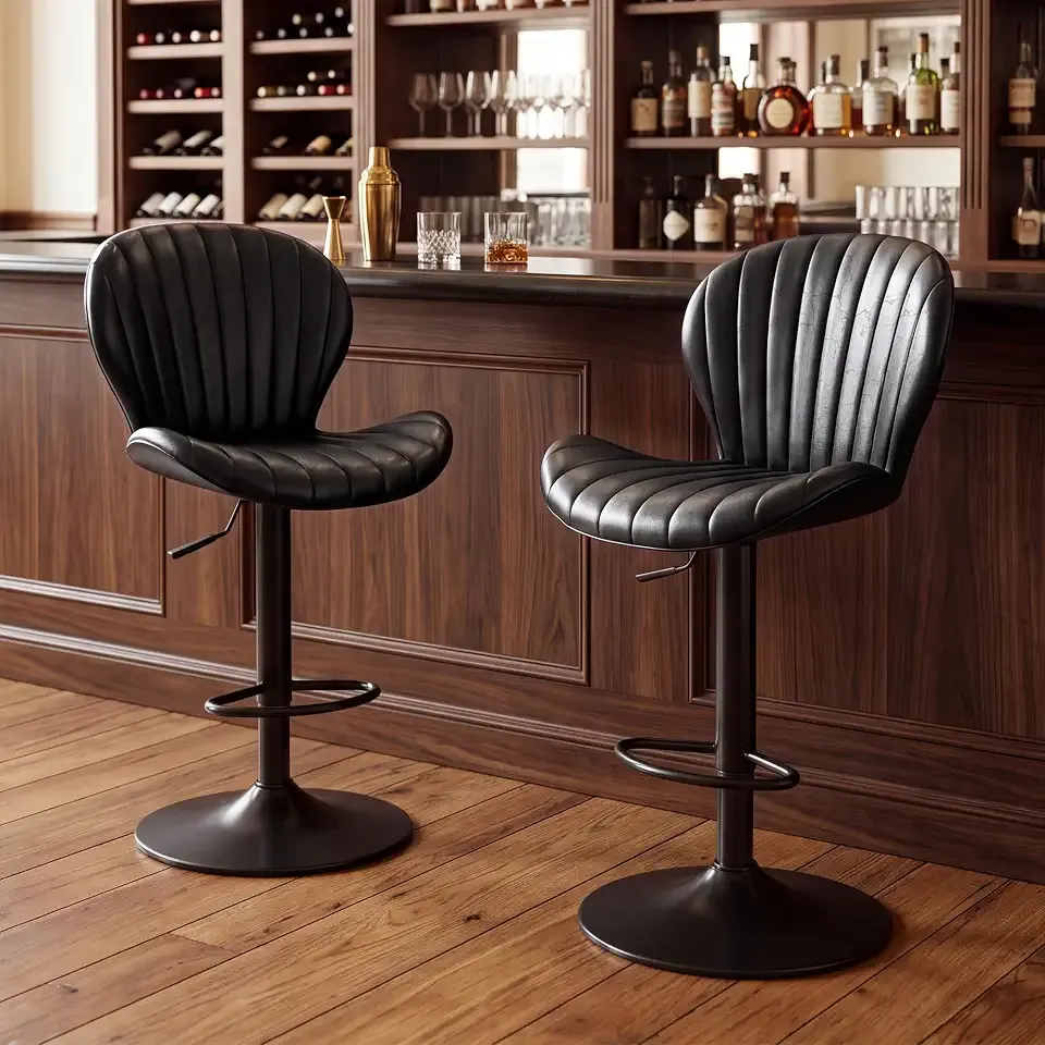 LIVELYGLOW Swivel Bar Stools Set of 2, PU Leather Chairs for Kitchen Black