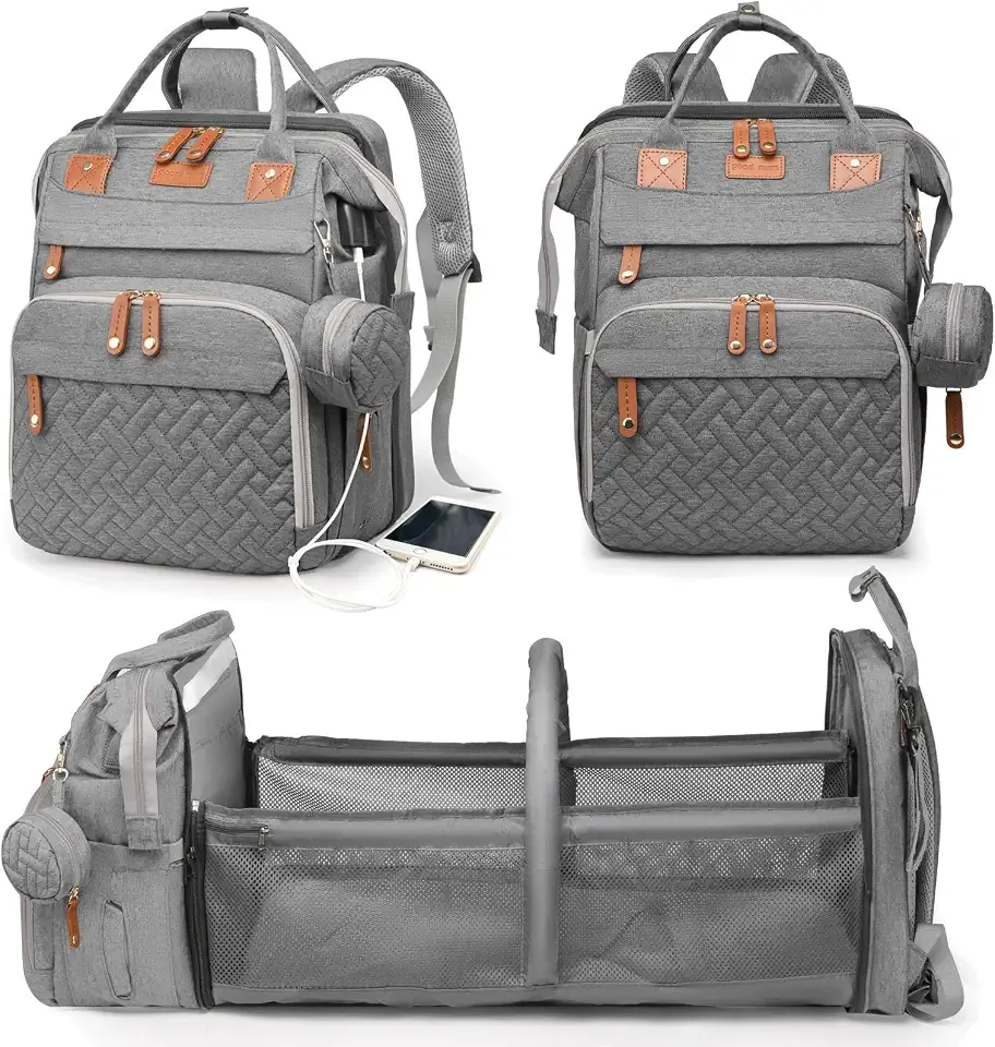 Astro alan Baby Diaper Bag with Changing Station, Waterproof Diaper Bag Backpack for Moms Dads with USB Charging Port, Baby Shower Gifts, Large Capacity diaper backpack, Grey
