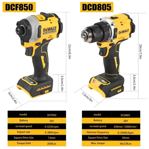 DEWALT 20V Cordless Tool Kit DCF850 Impact Driver + DCD805 Drill with 205N.m Torque for Construction & Home DIY Projects