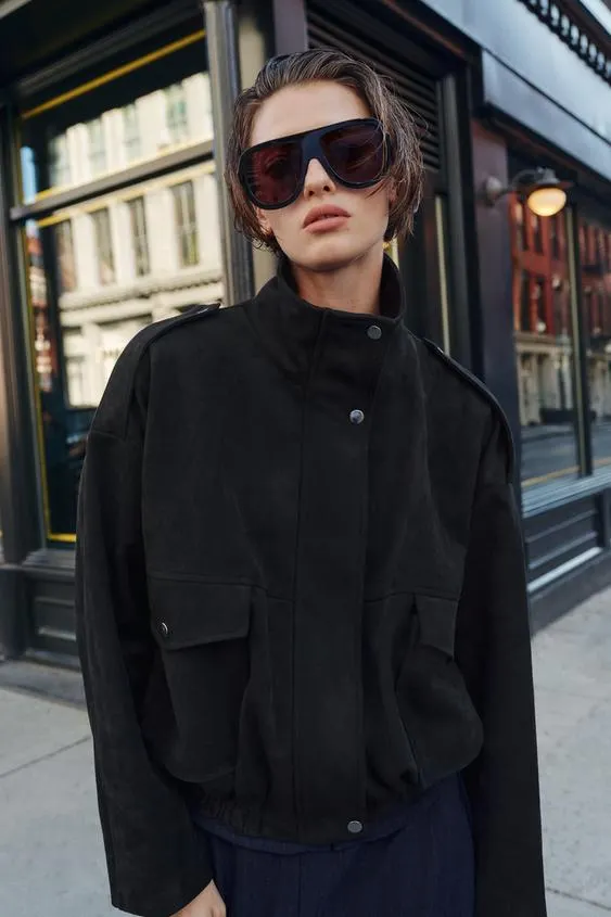 FAUX SUEDE BOMBER JACKET