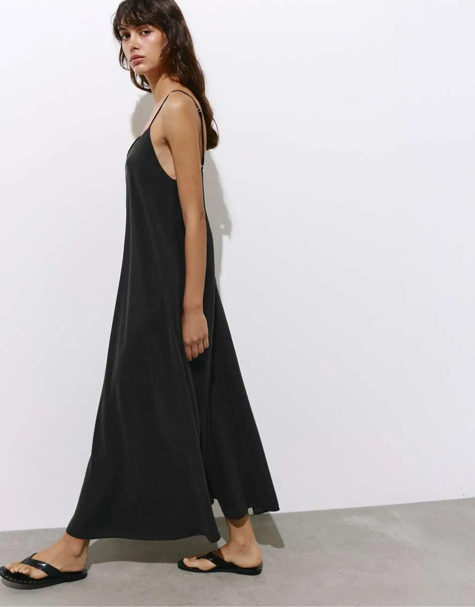 Pull&Bear Strappy flowing modal midi dress in grey