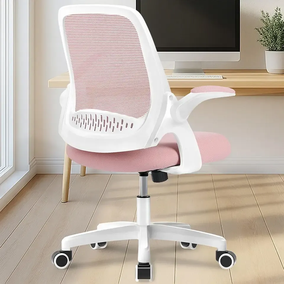 NEO CHAIR Office Desk Computer Gaming Ergonomic Chair with Lumbar Back Support Adjustable Height Swivel Wheels Flip-up Arms Mesh Chair for Home or Office (Pink)