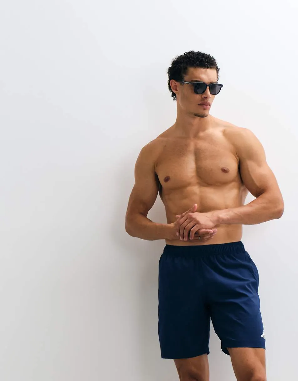 adidas Training essentials swimshorts with 3 stripes in blue