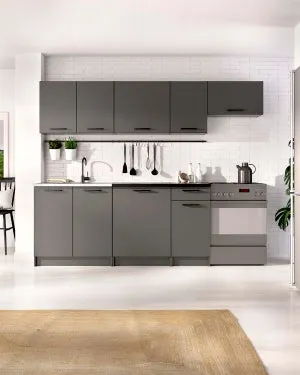 Cocina modular kirsten y 240cm ancho negro y grafito para hogar moderno mueble de almacenaje - Homekit