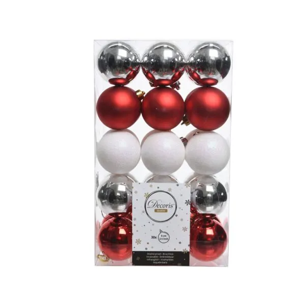 Decoris 020070 Kerstballen Kunststof Mix - 30 Stuks
