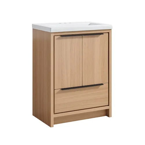 Romali III 23.5in W X 14.9in D X33.5in H Vanity With Ceramic Top In Light Oak