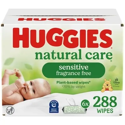 Baby Wipes, Natural Care Sensitive, UNSCENTED, 6 Flip Lid Packs, 288 Wipes