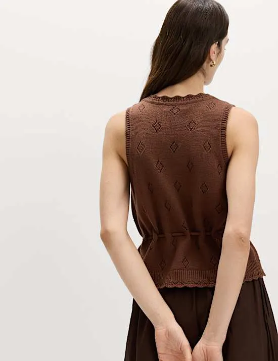 Pure Cotton Textured Cropped Knitted Vest