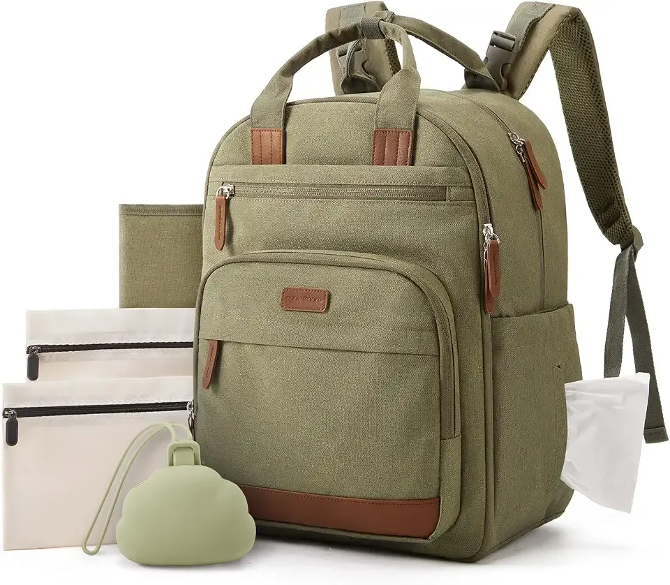 mommore Baby Diaper Bag with Waterproof Changing Pad, Green