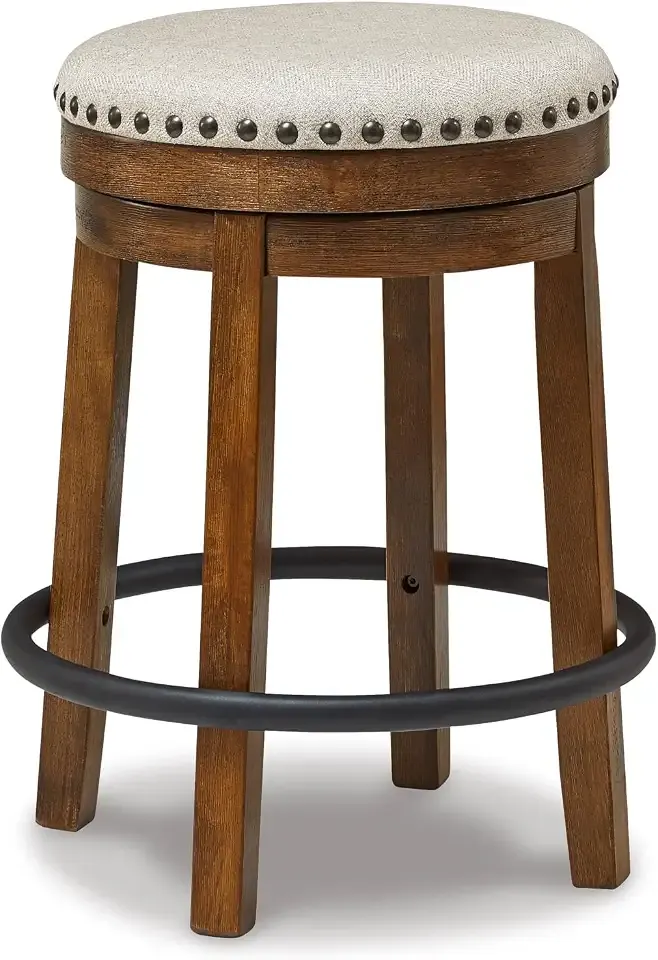 Signature Design by Ashley Valebeck Upholstered Swivel Stool, Cushioned Seat, Woven Fabric Upholstery, Wood, 24" H, Brown & Black