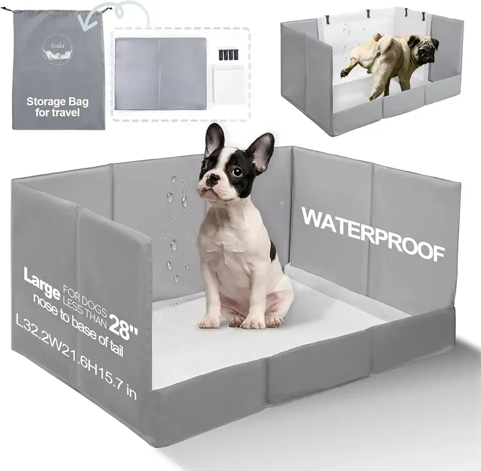 Dog Litter Box, Pee Pad Holder Foldable, Indoor Dog Potty Tray for Puppy & Medium Dogs, High Walls, Seamless, No Assembly, Waterproof, Easy to Clean, No Spill,Portable for Travel