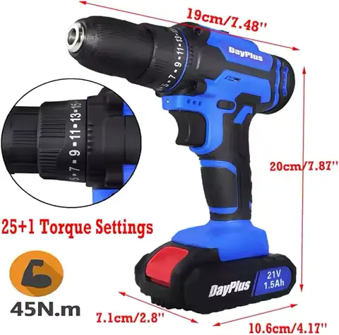 21V Electric Drill Driver, Kit with 1 Battery and Charger, 26 Drill/Screwdriver Bits, DIY Home Use