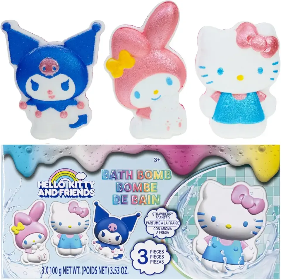 Hello Kitty and Friends Bath Bombs for Kids, Fun Bright Rainbow Colors, Berry Scented for Kids, Ages 3+, by Townley Girl