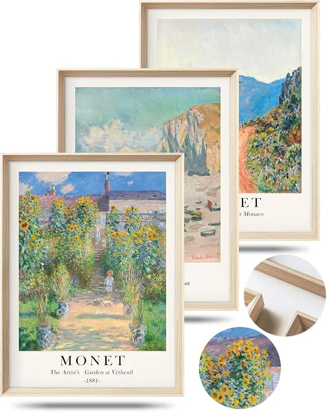 HesenDot Framed Wall Art, Claude Monet Landscape Canvas Prints Set | 12x16IN 3 Piece Set,High Framed Design Canvas Prints,Vintage Impr…