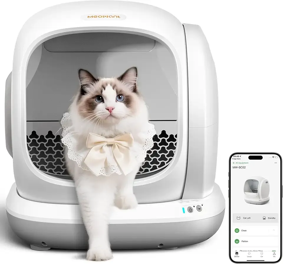 Meowant Self Cleaning Litter Box, Automatic Litter Box Self Cleaning with APP Control, 75L Extra Large Open Low Entry Smart Cats Litter Boxs for Multi-Cat Compatible Senior Cats Large Cats