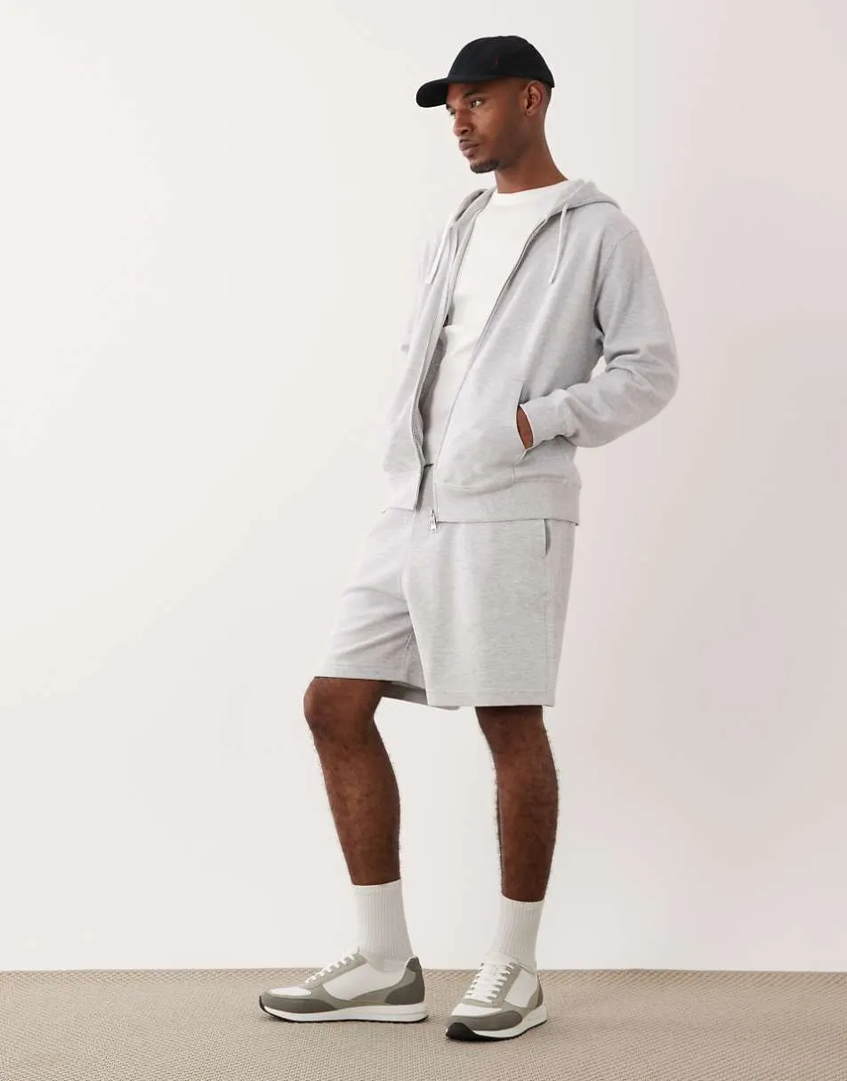 ARKET co-ord cotton rich structured hoodie in light grey melange