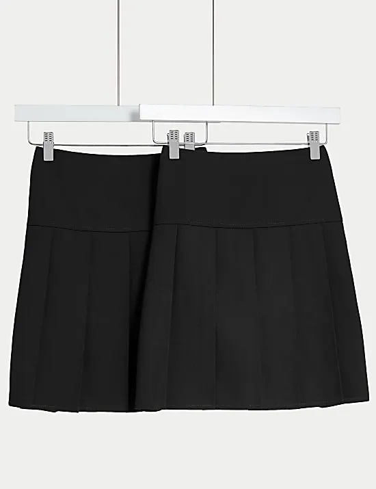 2 Pack Girls' Pleated School Skirts (2-18 Yrs)