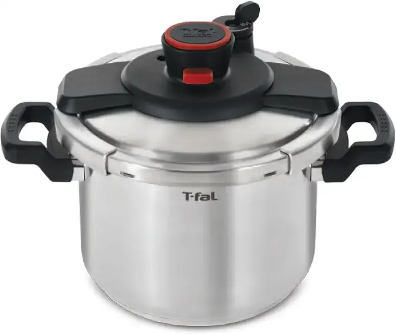 T-fal Clipso Stainless Steel Pressure Cooker, 6.3 Quart, Induction Cookware, Secure Locking System, One Hand System, Recipe Book Included, Pots and Pans, Kitchen, Silver
