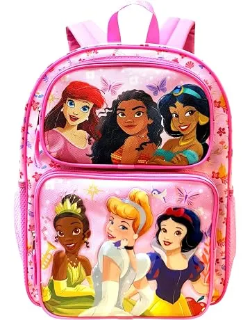 Fast Forward Kid’s Disney Licensed 16” Large School Backpacks with Multiple Pockets-Cargo School Bag (Princess)