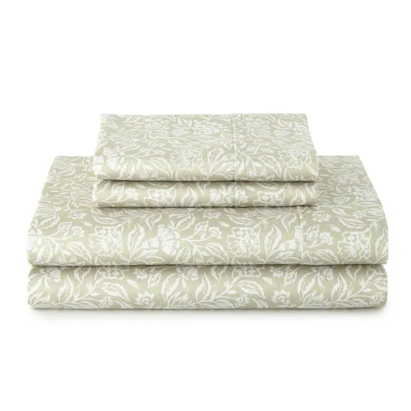 Better Homes & Gardens 4-Piece 300 Thread Count Sateen King Sheet Set, Floral Almond Biscuit