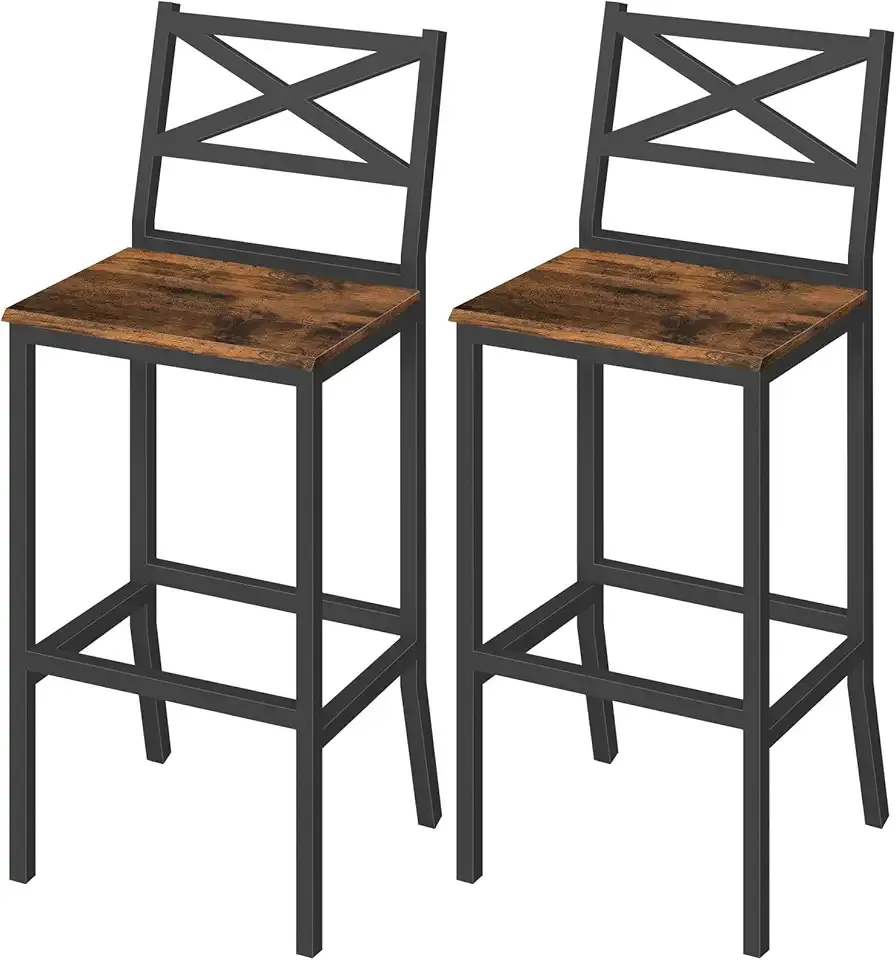 MAHANCRIS Bar Stools, Set of 2 Bar Chairs with Backrest and Footrest, 26" Tall Counter Bar Stools, Kitchen Breakfast Bar Chairs, Easy Assembly, for Dining Room, Rustic Brown BAHR0901N1