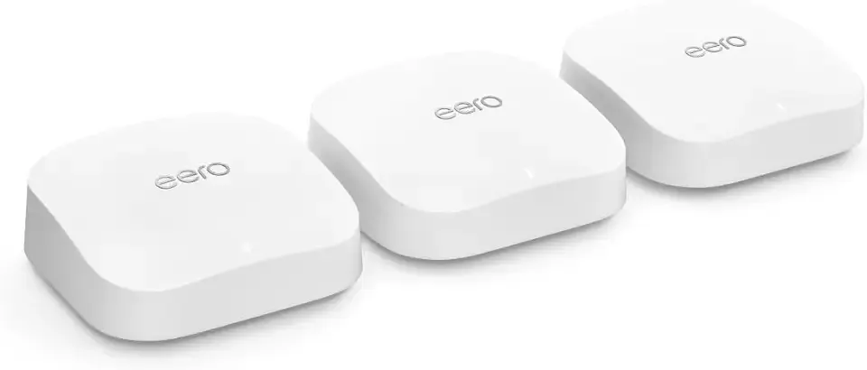 Amazon eero Pro 6E mesh wifi system - Supports internet plans up to 2.5 Gbps, Coverage up to 6,000 sq. ft., Connect 100+ devices, 3-pack