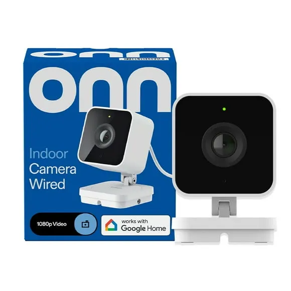 onn Indoor Camera Wired, 1080p HDR Video, with Google Home and Gemini – Search Video History, Event Descriptions