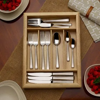 Mikasa Essex Satin 65-Piece Stainless Steel Flatware Set with Wood Caddy