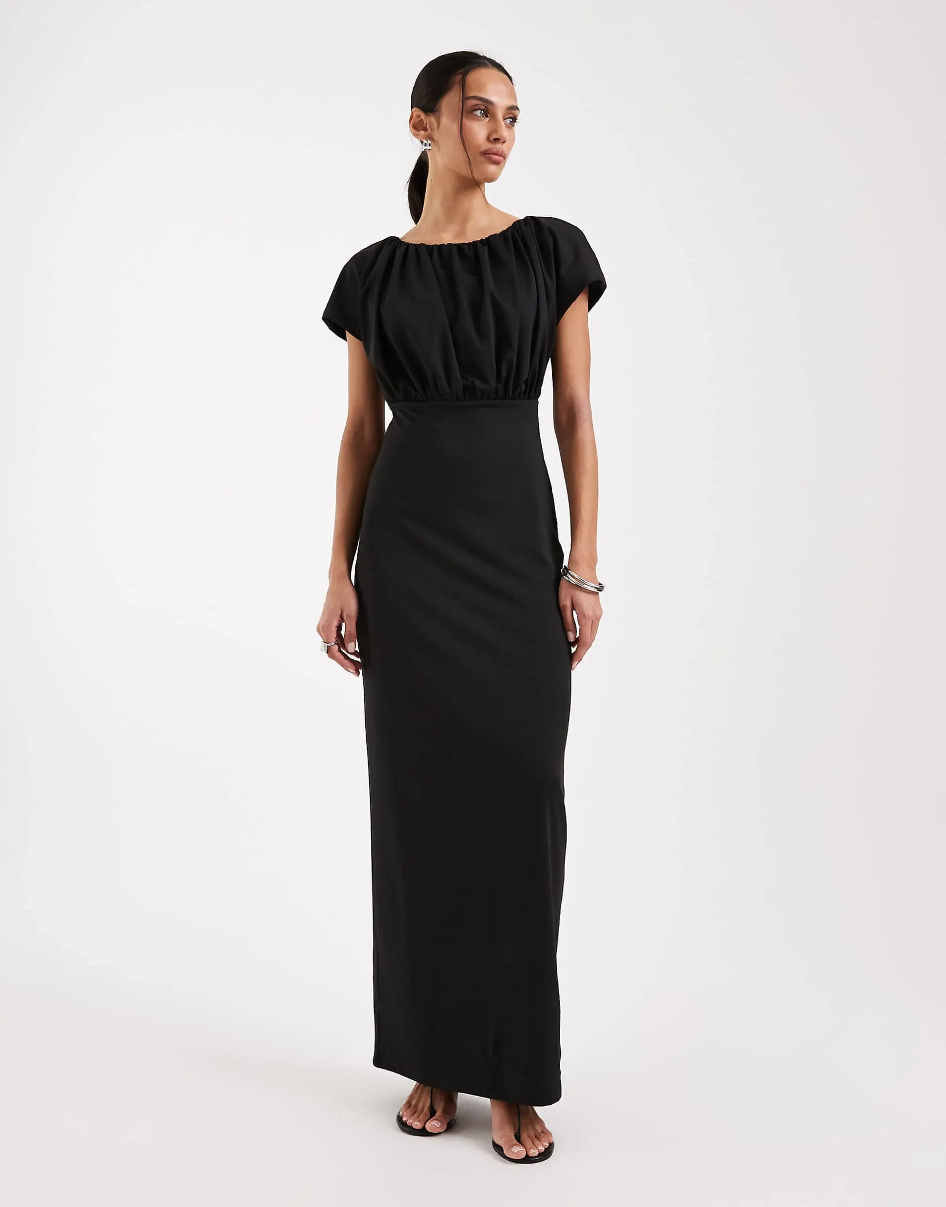 4th & Reckless soft jersey drape top tie open back detail bodycon maxi dress in black