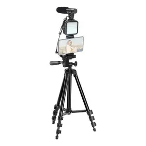 Tripode Profesional Mut P/ Celular Camara + Mic Luz Control Negro
