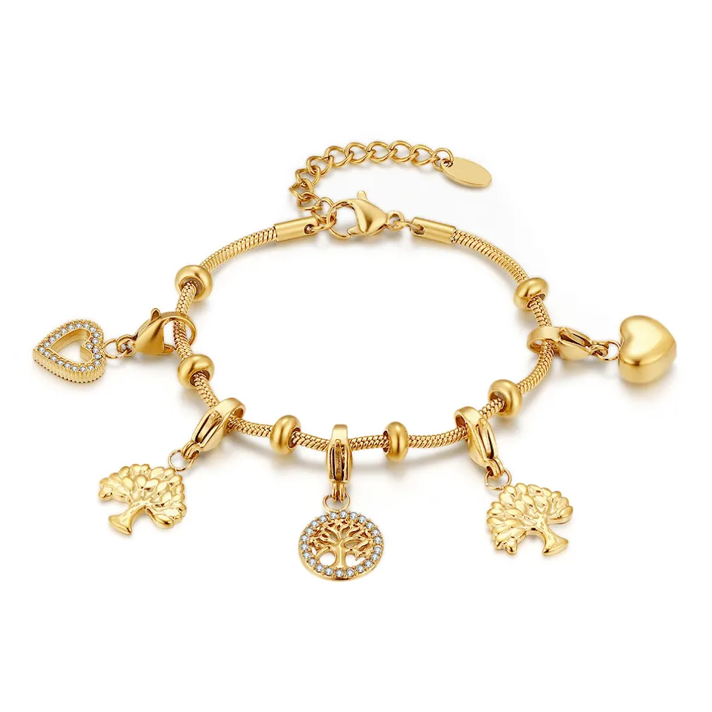 Armband in edelstaal, hartjes en bomen