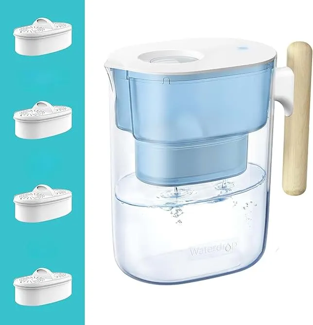 Waterdrop PT-04B 10-Cup Water Filter Pitcher with 4 Filters, NSF Certified, 800-Gallon Long-Life Filter, 5X Longer Filter Life, Reduces PFO…