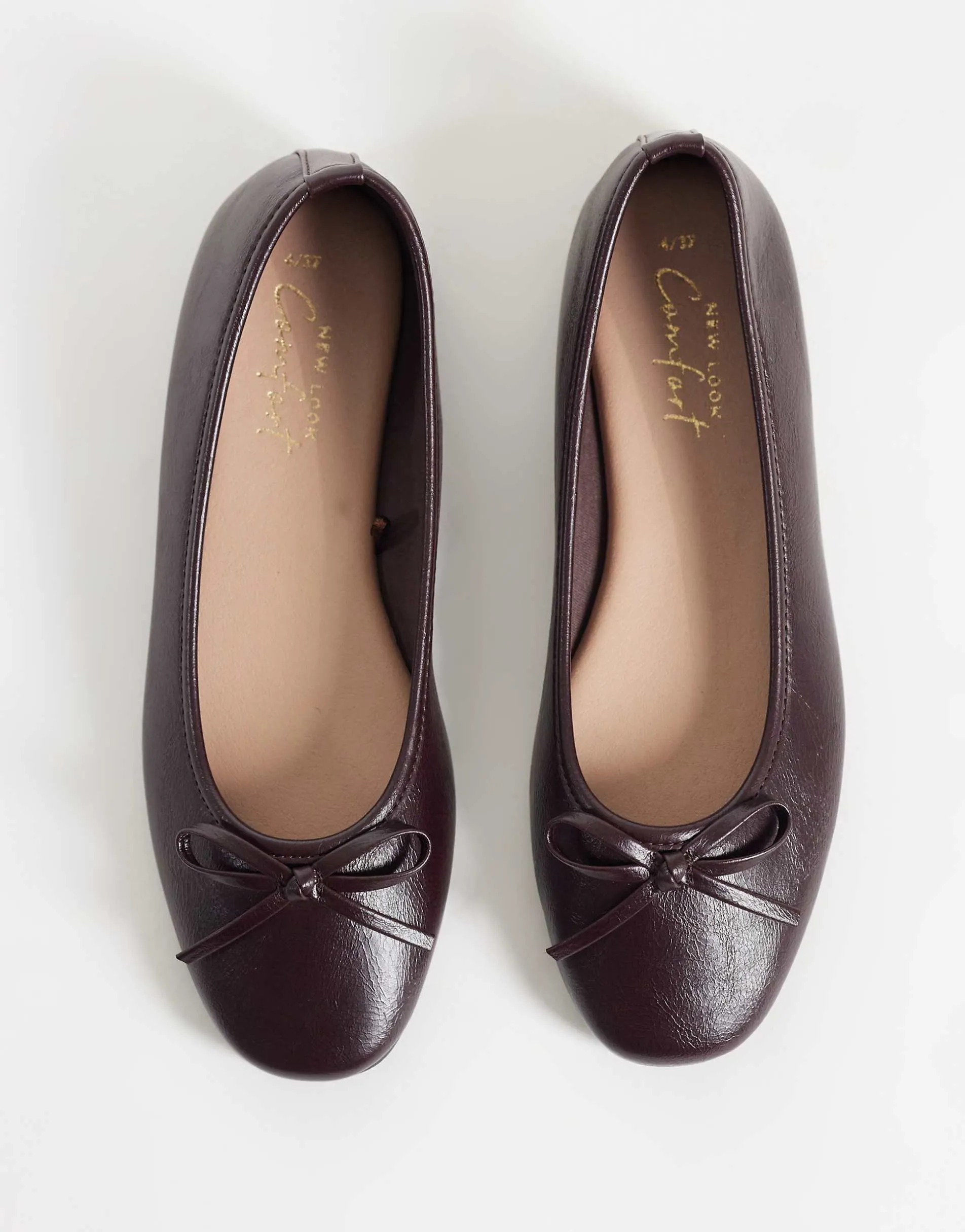 New Look faux leather bow ballet flat in burgundy