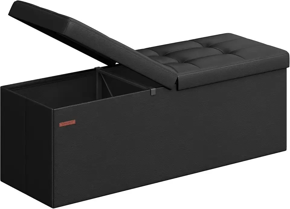 MAZIE Collection - 43 Inches Storage Ottoman Bench with Flipping Lid, Storage Chest with Iron Frame Support, Load 660 lb, for Living Room, Bedroom, Synthetic Leather, Black ULSF75BK
