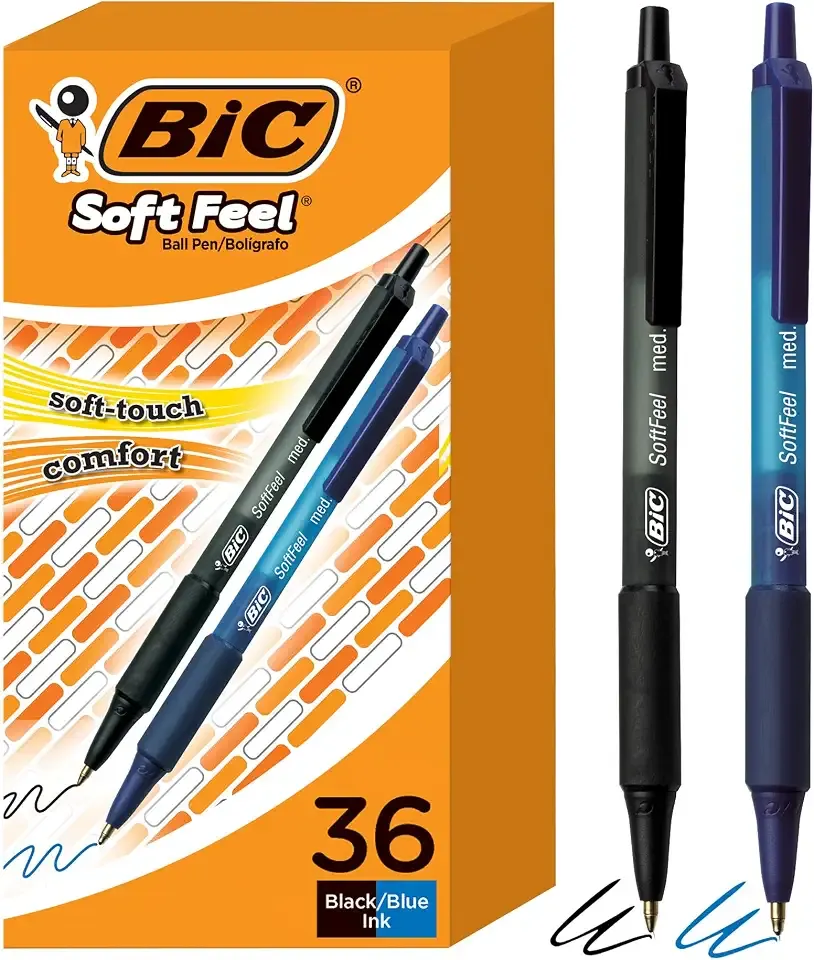 BIC Soft Feel Retractable Ballpoint Pen, 1.0 mm Medium Point, 36-Count | No-Slip Grip for Comfortable Writing | Smooth Ink Flow for Effortless Writing | Ideal for Students, Teachers, And Classrooms