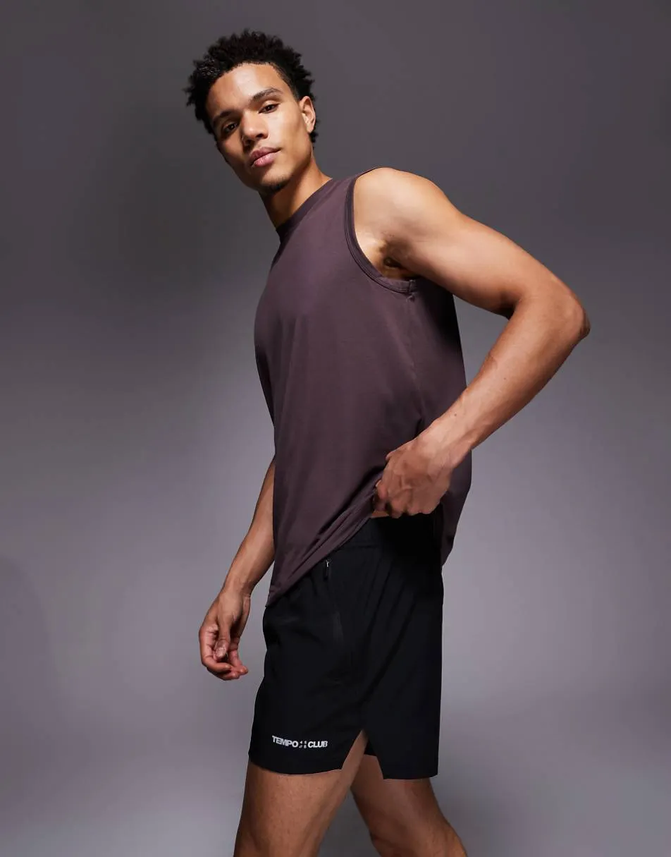 4505 3 inch quick dry split running shorts with zip pockets and reflective graphic in black