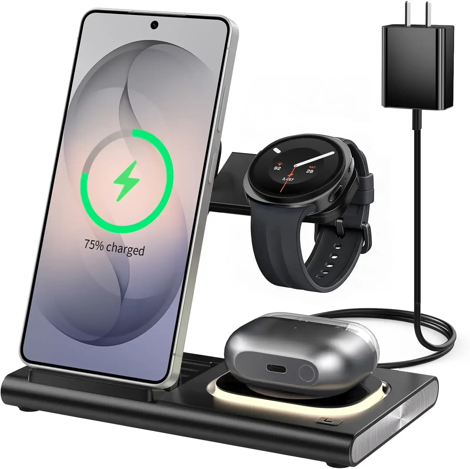 Wireless Charger for Samsung Galaxy Watch 9/Ultra2 Charger, Nightlight | 3 in 1 Foldable for Samsung Charging Station, Travel Charger for Samsung S26-S10 /Note/Z Fold Flip8,for Galaxy Watch 9-3/Buds