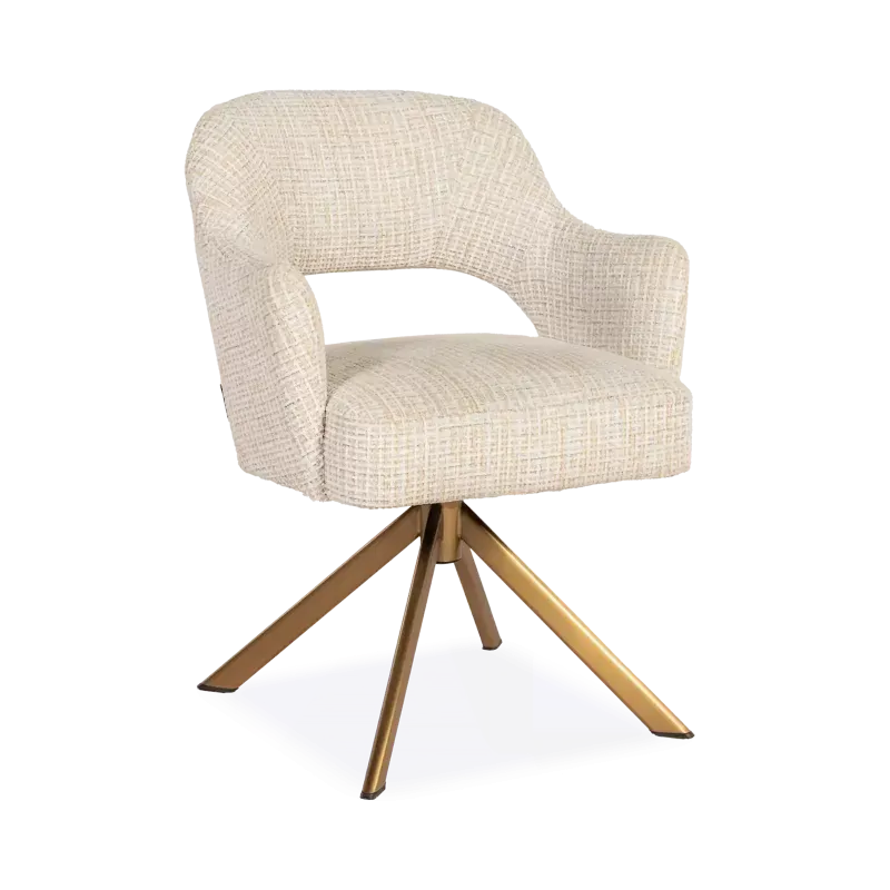 Armstoel Estella - draaibaar - pocketvering - stof Funky Ivory - poot goud