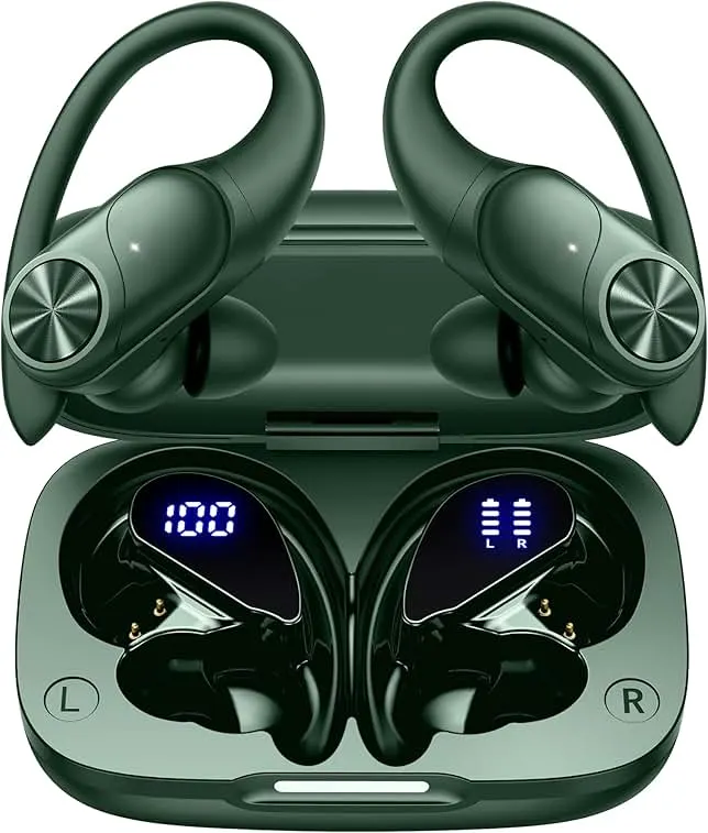 PocBuds Bluetooth Headphones Wireless Earbuds 80hrs Playtime Wireless Charging Case Digital Display Sports Ear Buds with Earho…