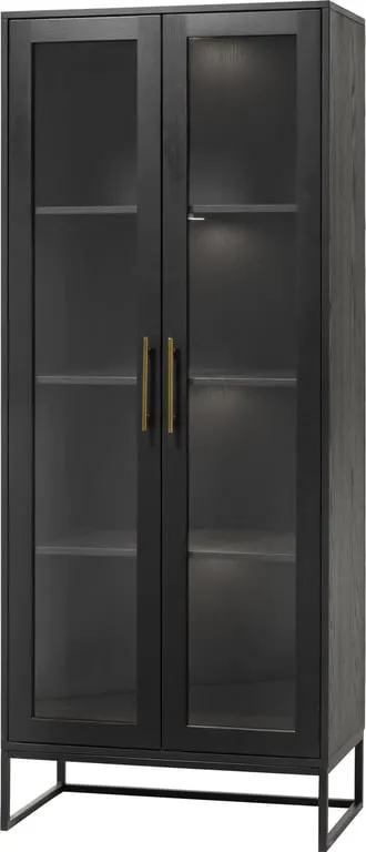 Nobel vitrineskap 80 x 45, H 200 cm, matt svart, inkl led lys