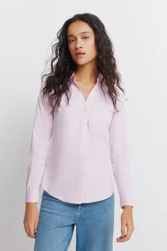 Camisa Oxford escote pico algodón