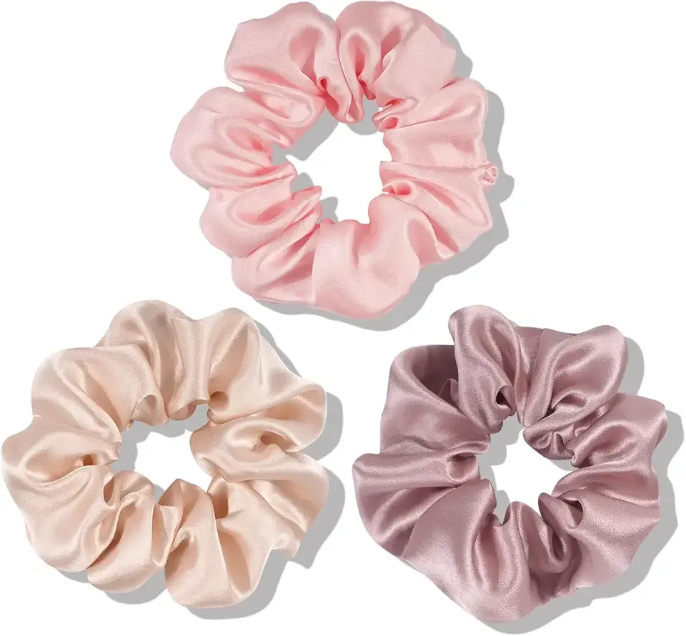 OLESILK 100% Mulberry Silk-Scrunchies for Hair Sleep, Women Grils Silk Hair Ties for Frizz & Breakage Curly Hair, No Damage, Elastics Ponytail Holder, 3 Pack